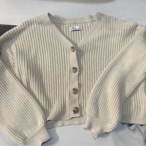 Hollister Cream Ribbed Cardigan Sweater size S oversized fit large